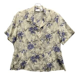 VTG Elisabth Liz Claiborne 100% Silk Button Down Women's 14 Natural Coastal 90's